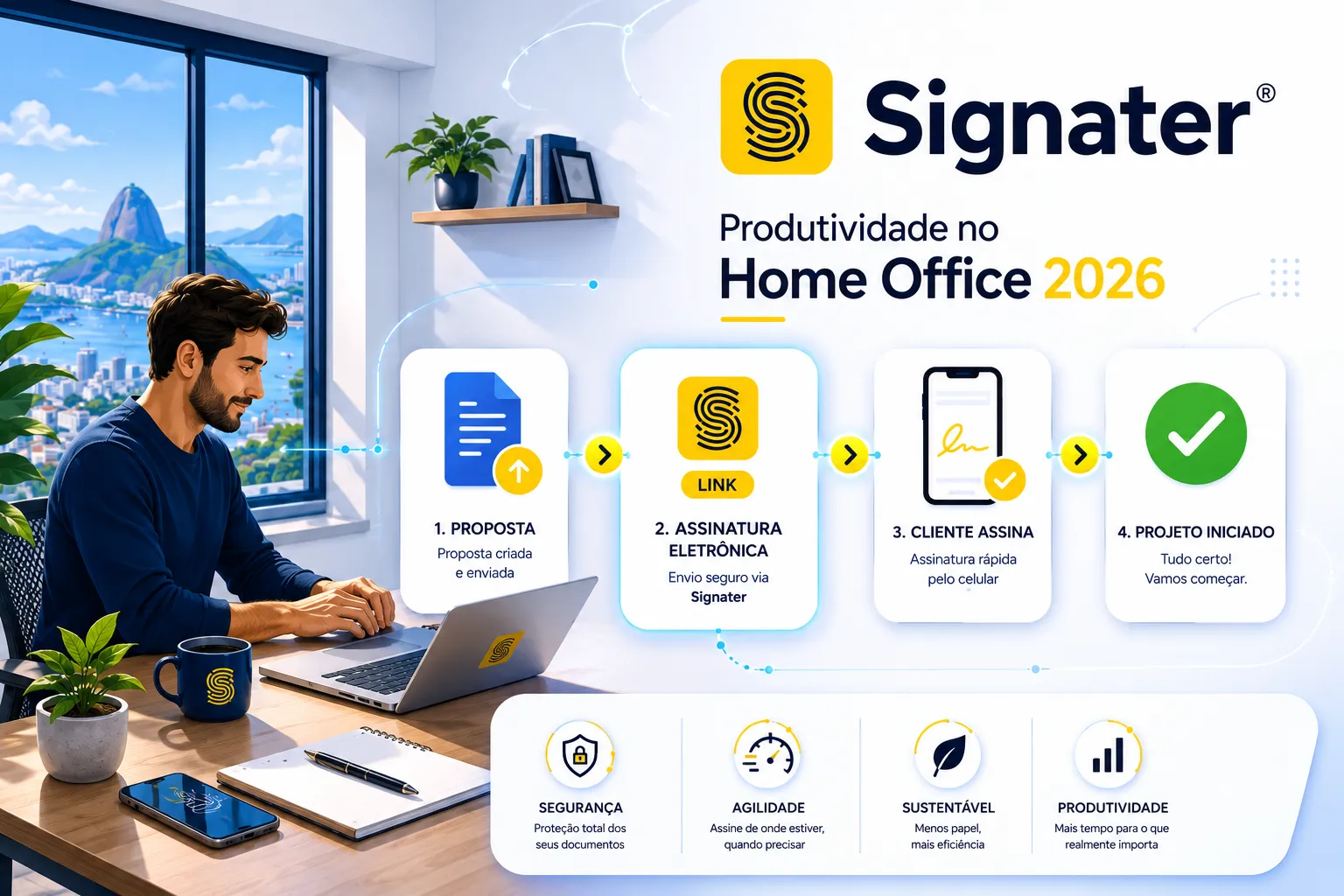 Compara&ccedil;&atilde;o antes e depois: como a assinatura eletr&ocirc;nica Signater transforma burocracia em produtividade para home office